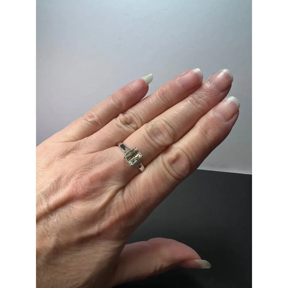 Prasiolite and zircon Sterling silver ring size 9